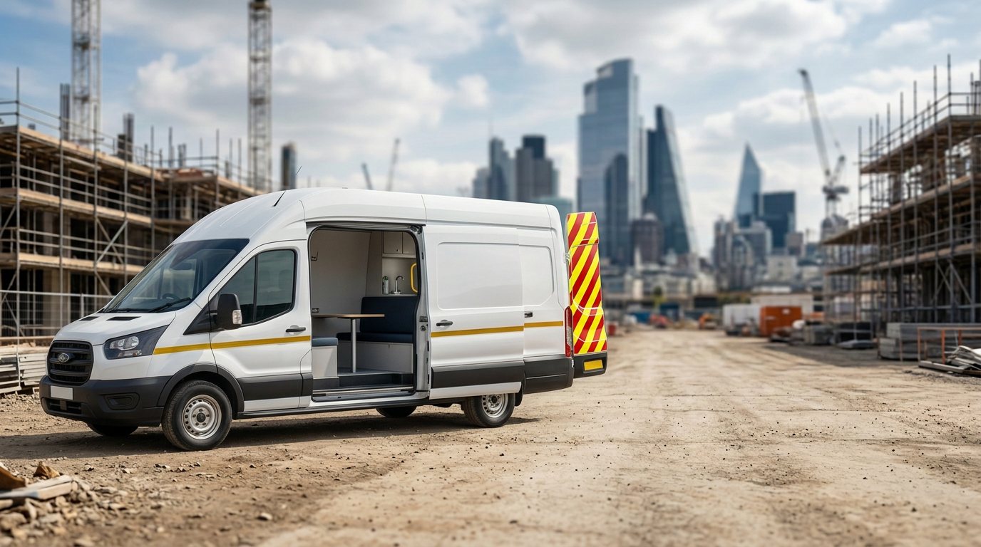 Mobile welfare van parked on a London construction site