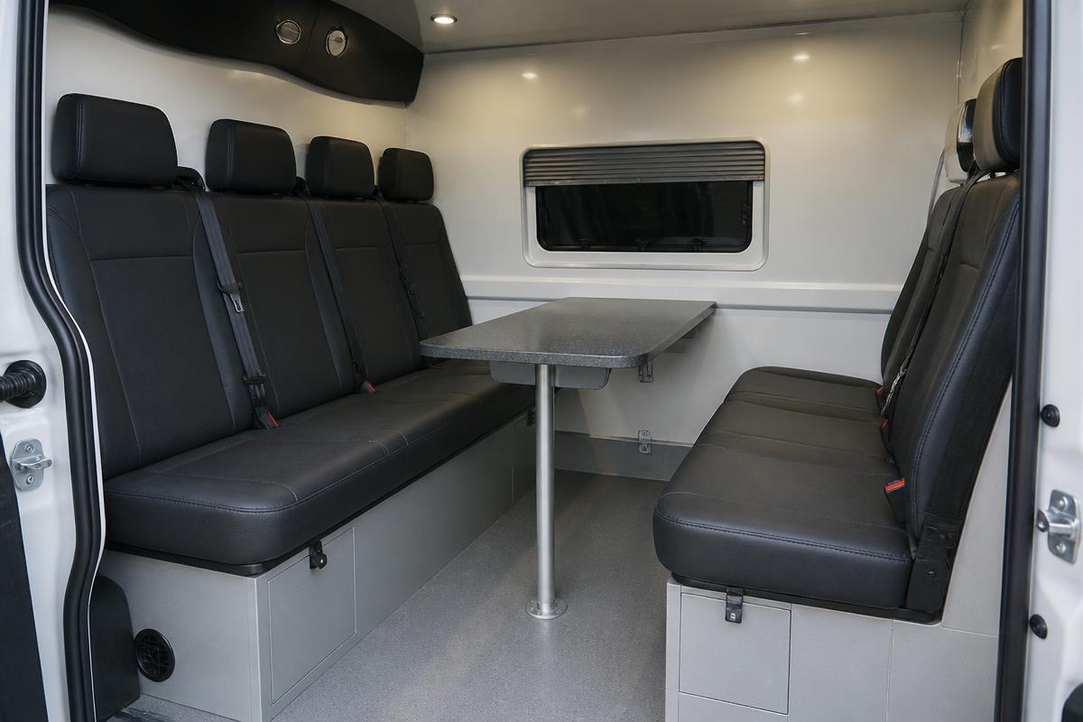 Welfare van seating and rest area with table